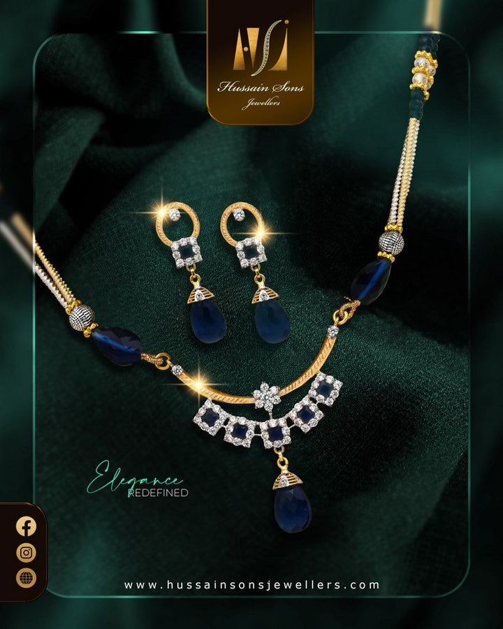 Blue Pearl Gold Necklace Design