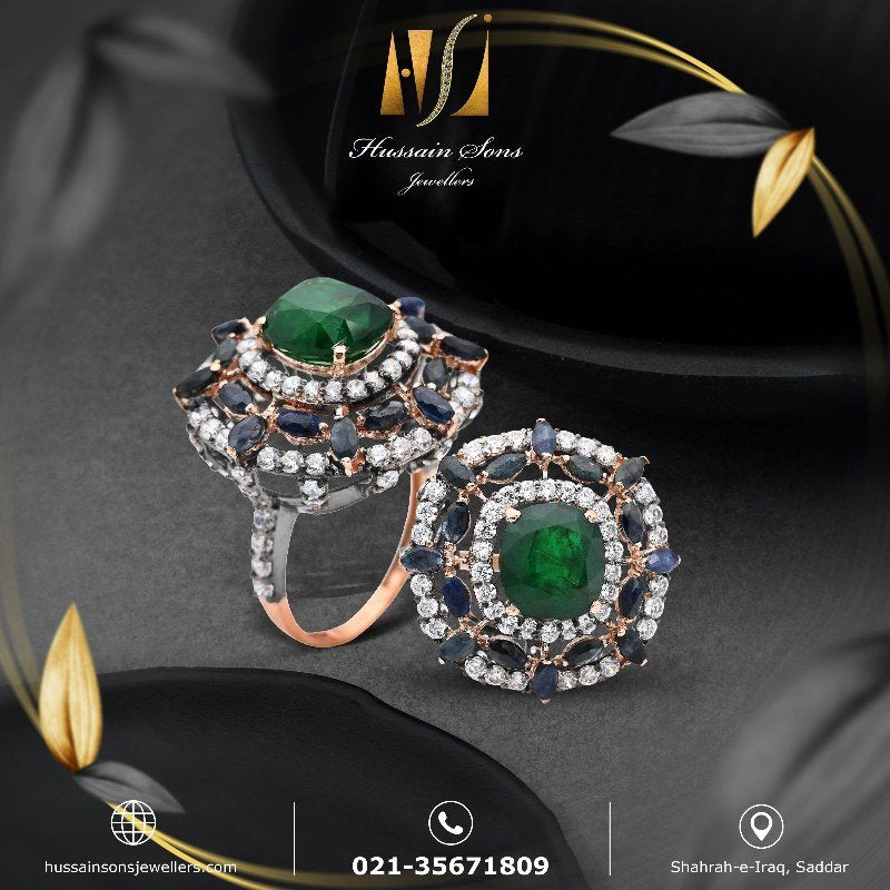 Round Cut Green Stone Rings Design